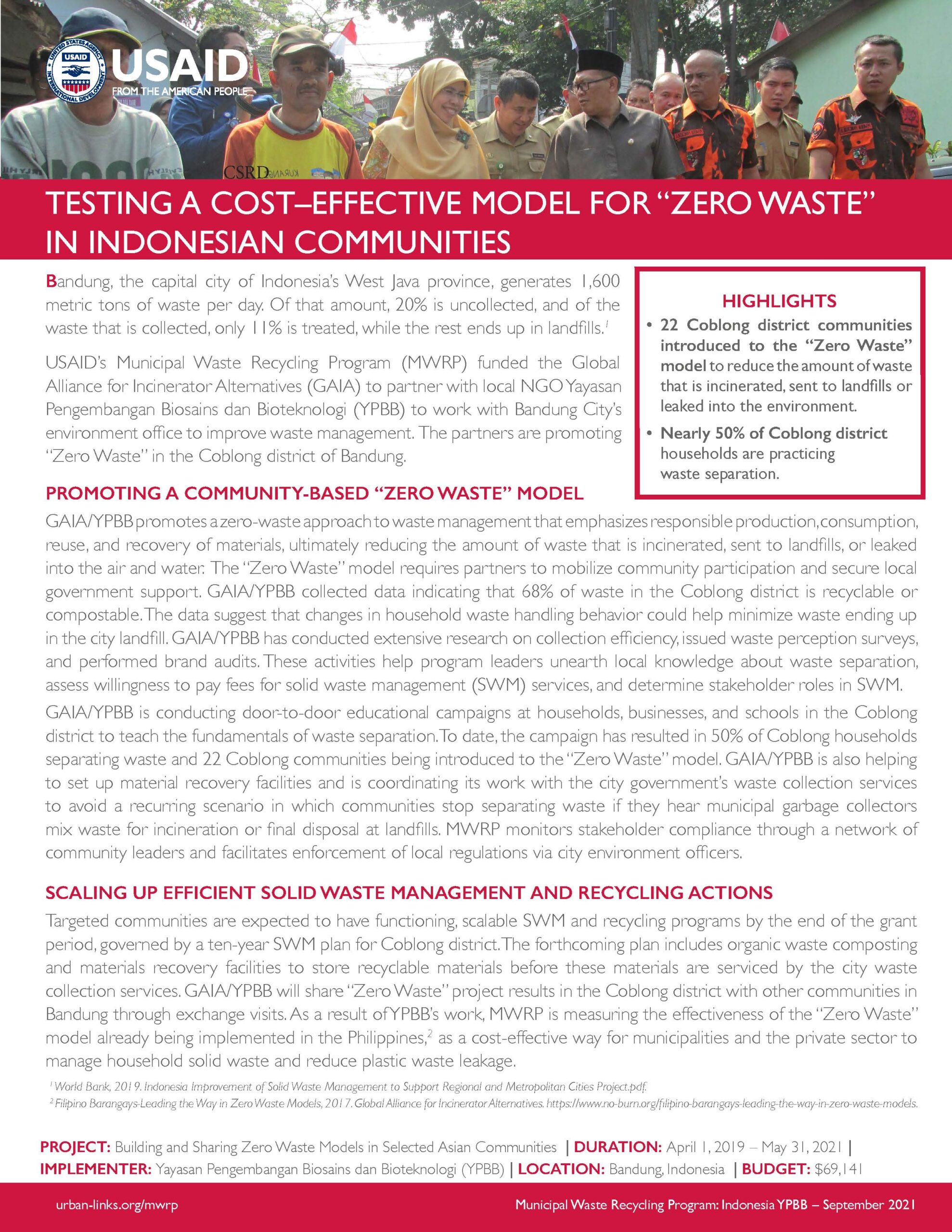 Testing A Cost-Effective Model For "Zero Waste" In Indonesian ...