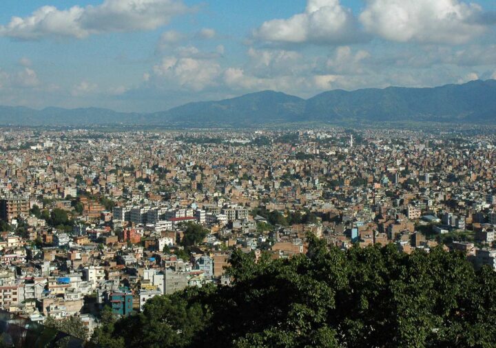 The ancient settlement of Kathmandu as viewed from Swayambhunath Hill.