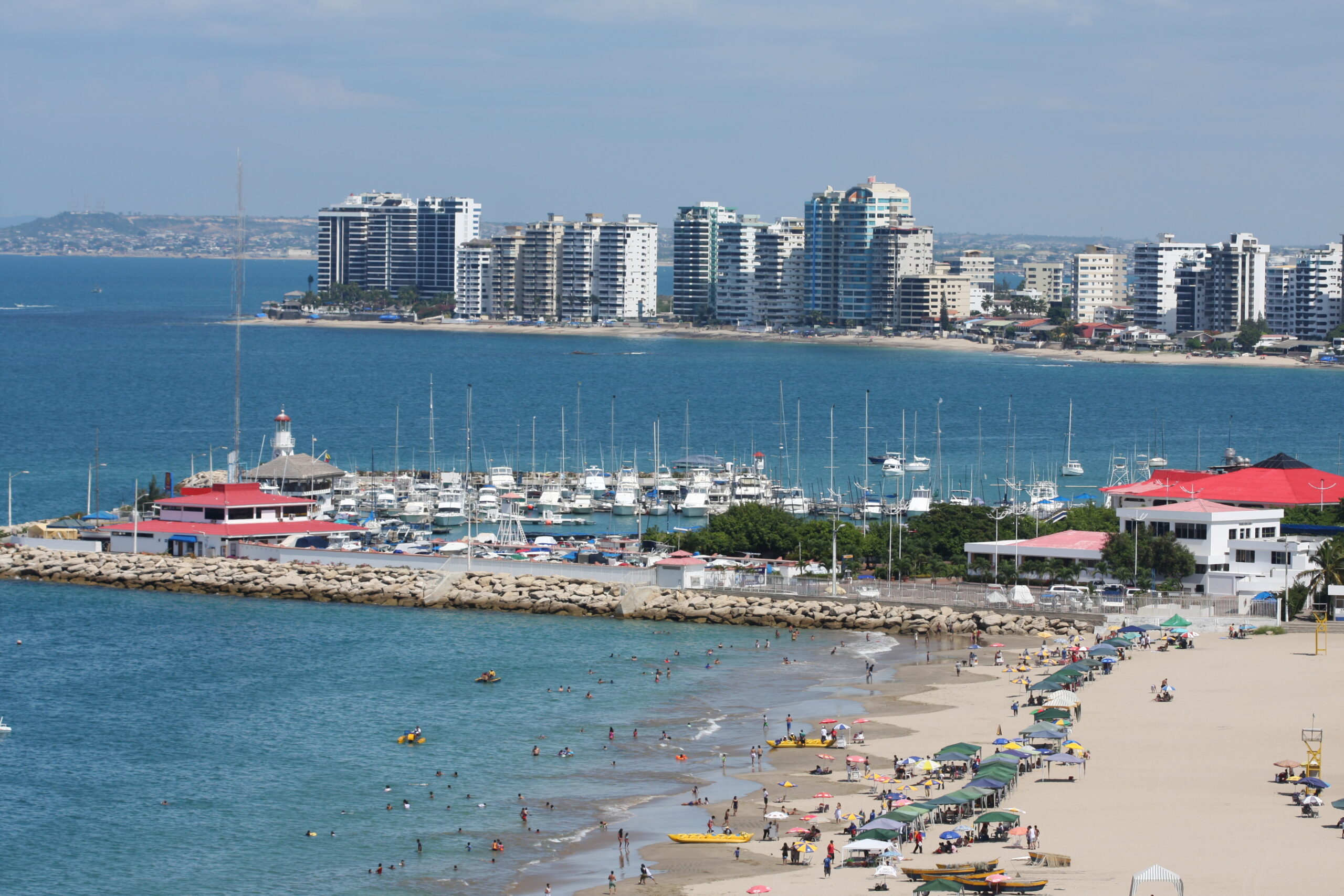 a far off look at the beach of salinas in ecuador south america